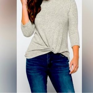 Front twist brushed nickel knit top -grey NWT top